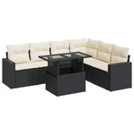 7 részes fekete polyrattan kerti ülőgarnitúra párnával 2