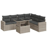 7 részes világosszürke polyrattan kerti ülőgarnitúra párnákkal 2