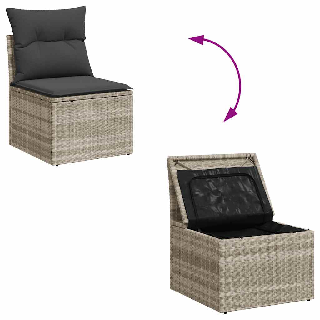 7 részes világosszürke polyrattan kerti ülőgarnitúra párnákkal 7
