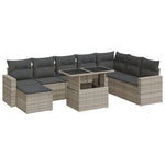 9 részes világosszürke polyrattan kerti ülőgarnitúra párnával 2