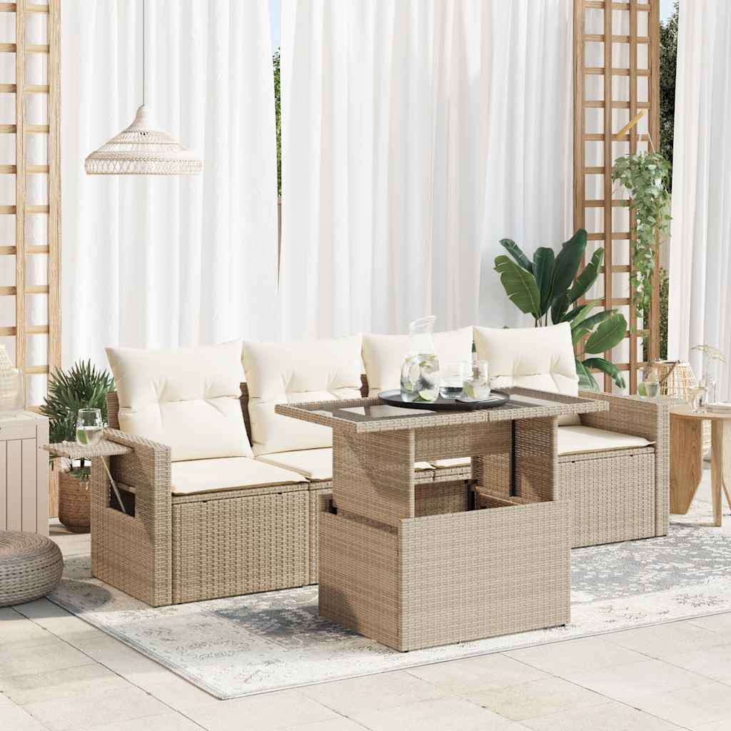 5 részes bézs polyrattan kerti ülőgarnitúra párnákkal