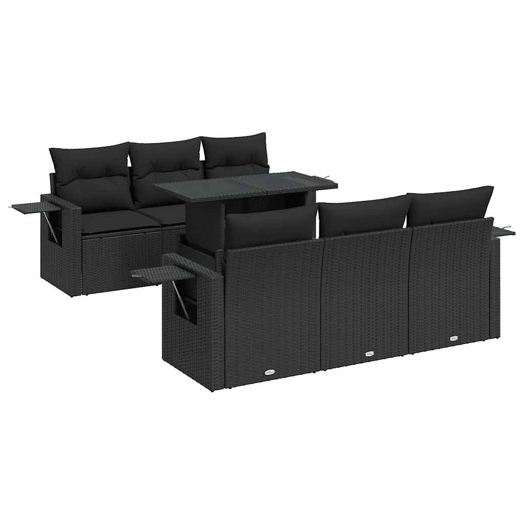 7 részes fekete polyrattan kerti ülőgarnitúra párnával 2