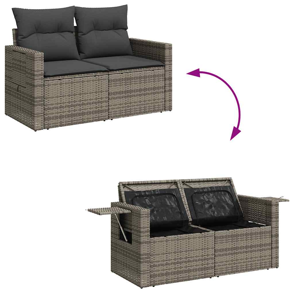 7 részes szürke polyrattan kerti ülőgarnitúra párnákkal 7