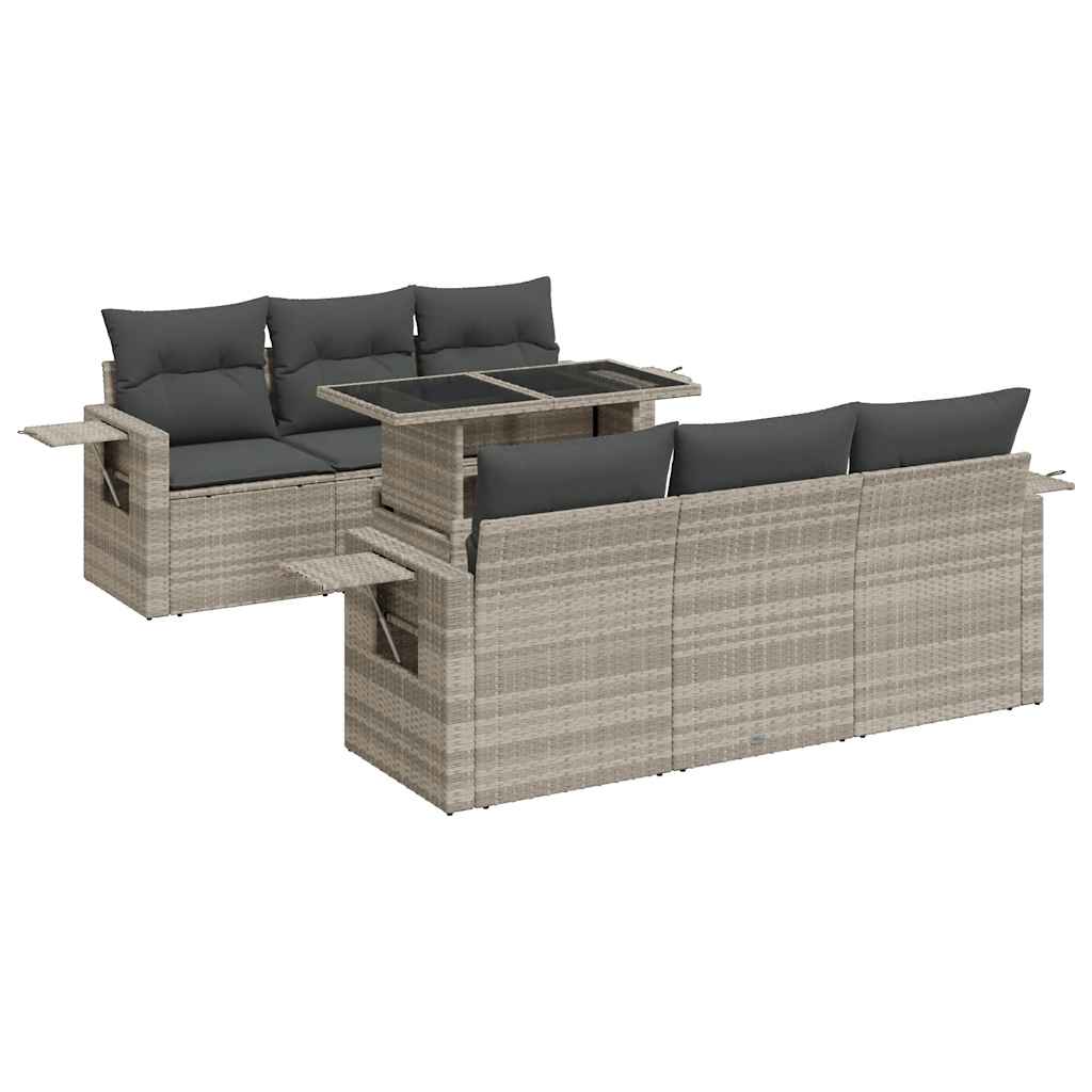 7 részes világosszürke polyrattan kerti ülőgarnitúra párnákkal 2