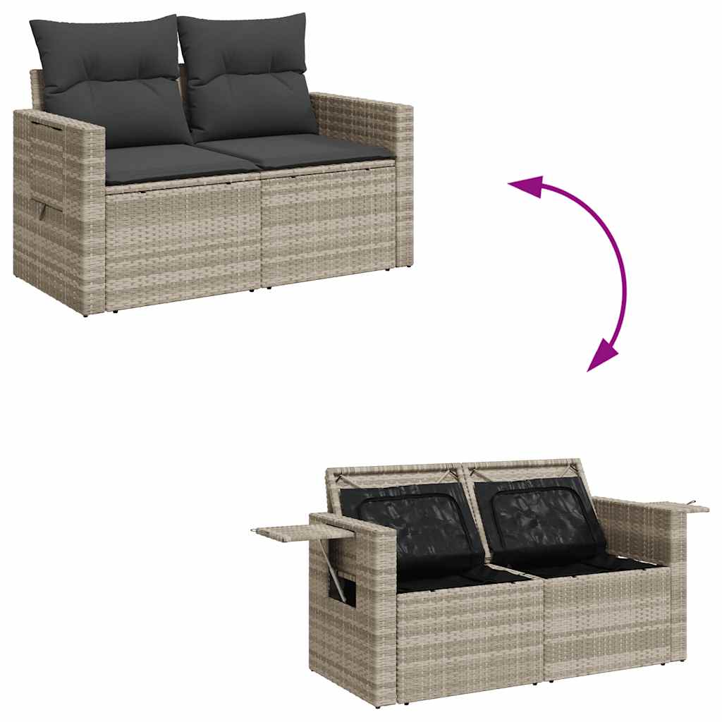 7 részes világosszürke polyrattan kerti ülőgarnitúra párnákkal 7