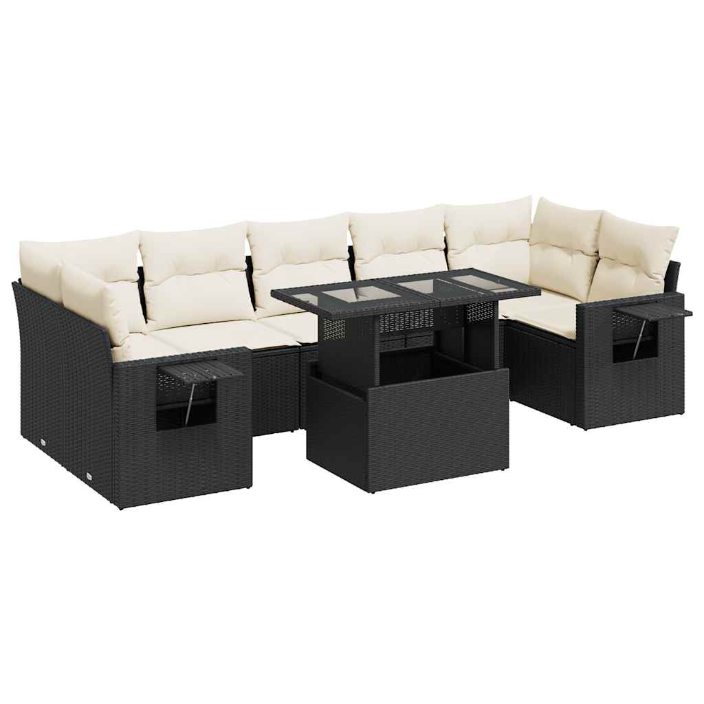 8 részes fekete polyrattan kerti ülőgarnitúra párnákkal 2