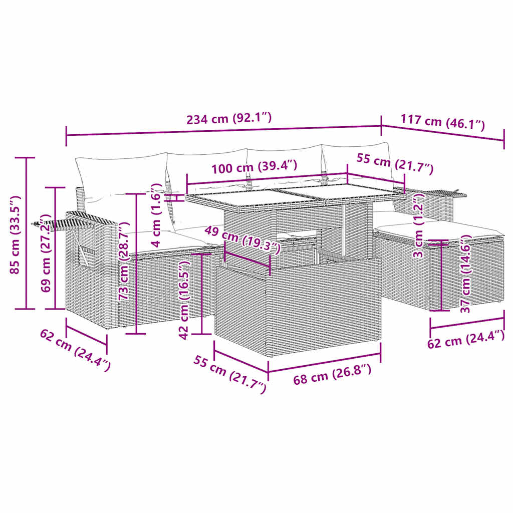 6 részes világosszürke polyrattan kerti ülőgarnitúra párnákkal 14