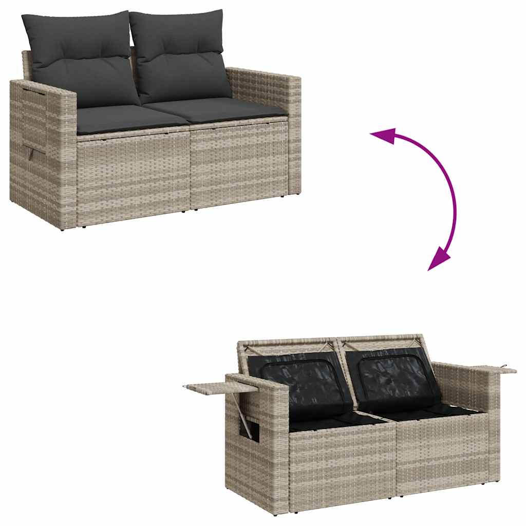6 részes világosszürke polyrattan kerti ülőgarnitúra párnákkal 8
