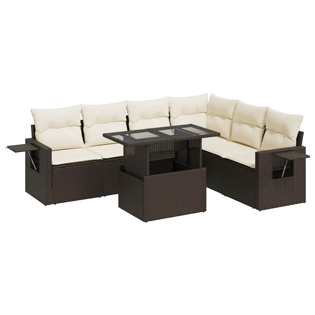 7 részes barna polyrattan kerti ülőgarnitúra párnákkal 2