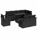 9 részes fekete polyrattan kerti ülőgarnitúra párnákkal 2