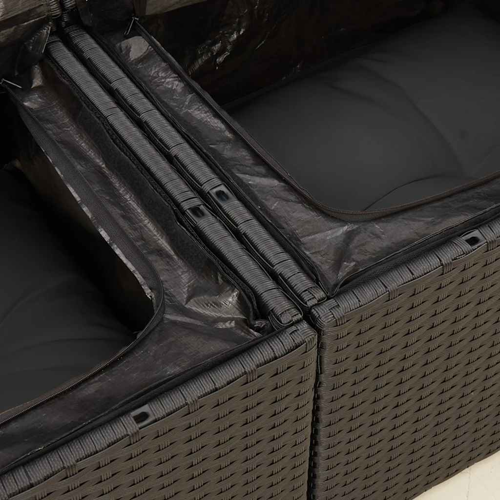 9 részes fekete polyrattan kerti ülőgarnitúra párnákkal 14
