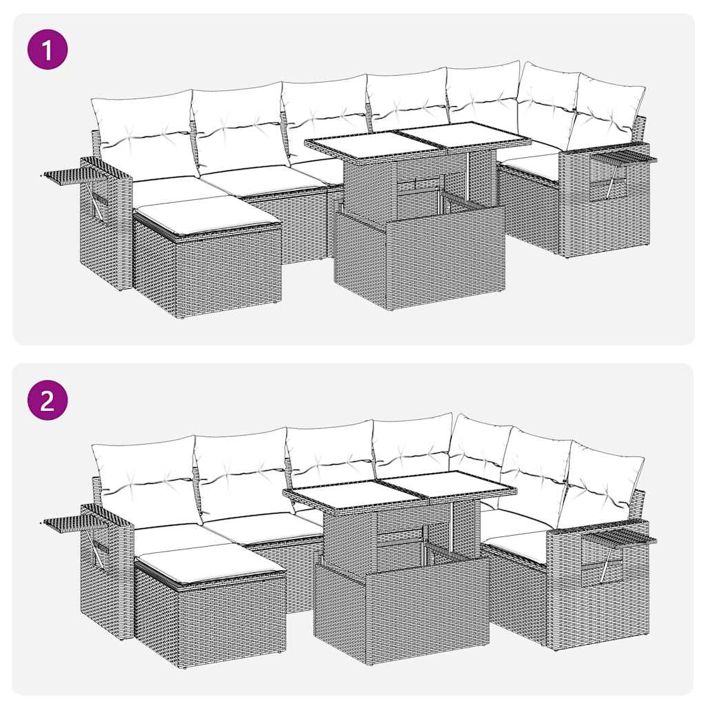 8 részes fekete polyrattan akácfa kerti ülőgarnitúra párnákkal 12