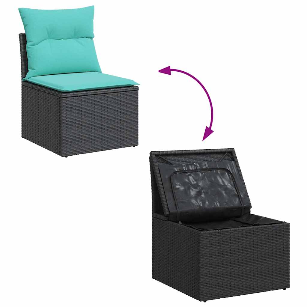 8 részes fekete polyrattan akácfa kerti ülőgarnitúra párnákkal 9