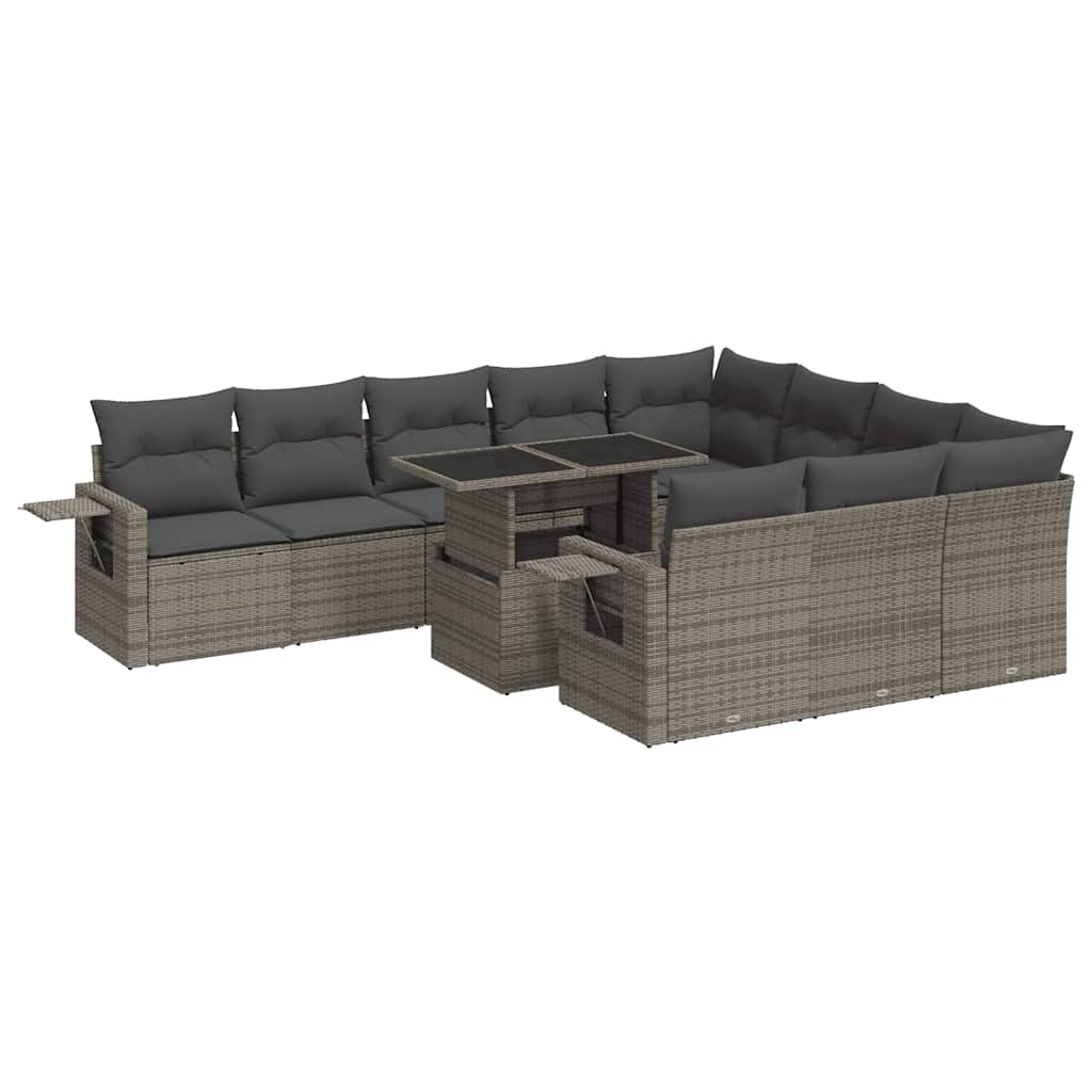 11 részes szürke polyrattan kerti ülőgarnitúra párnákkal 2