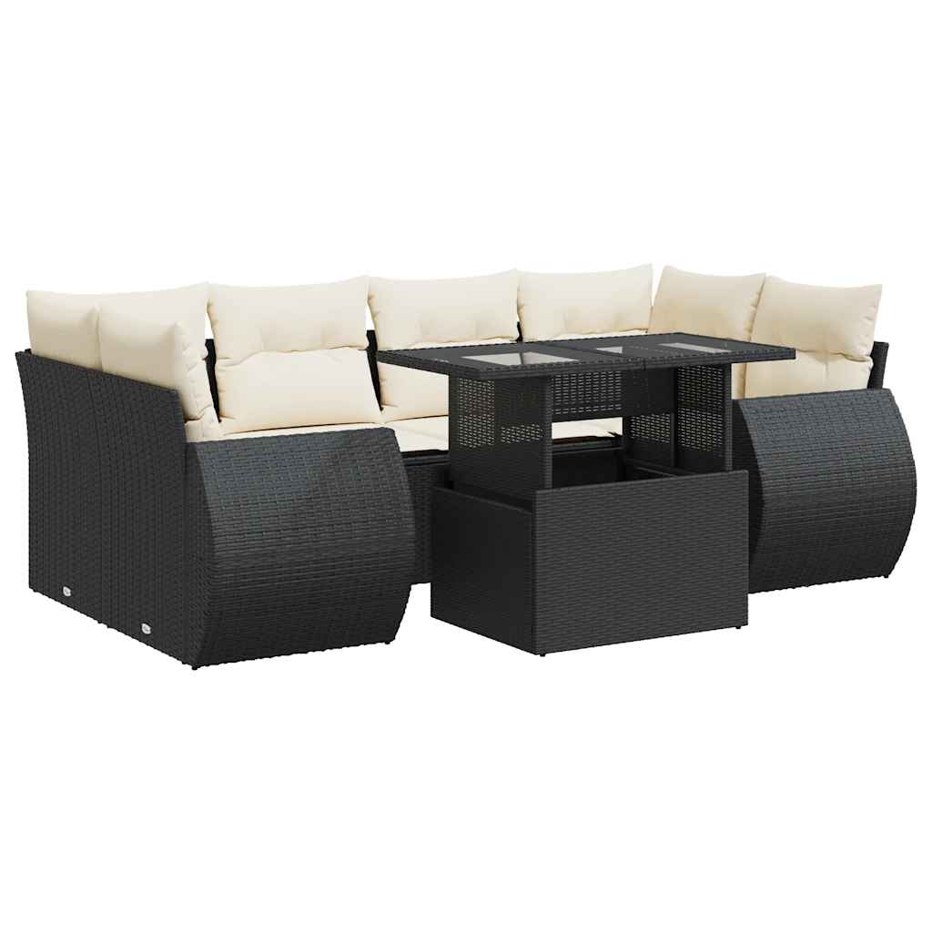 7 részes fekete polyrattan kerti ülőgarnitúra párnával 2