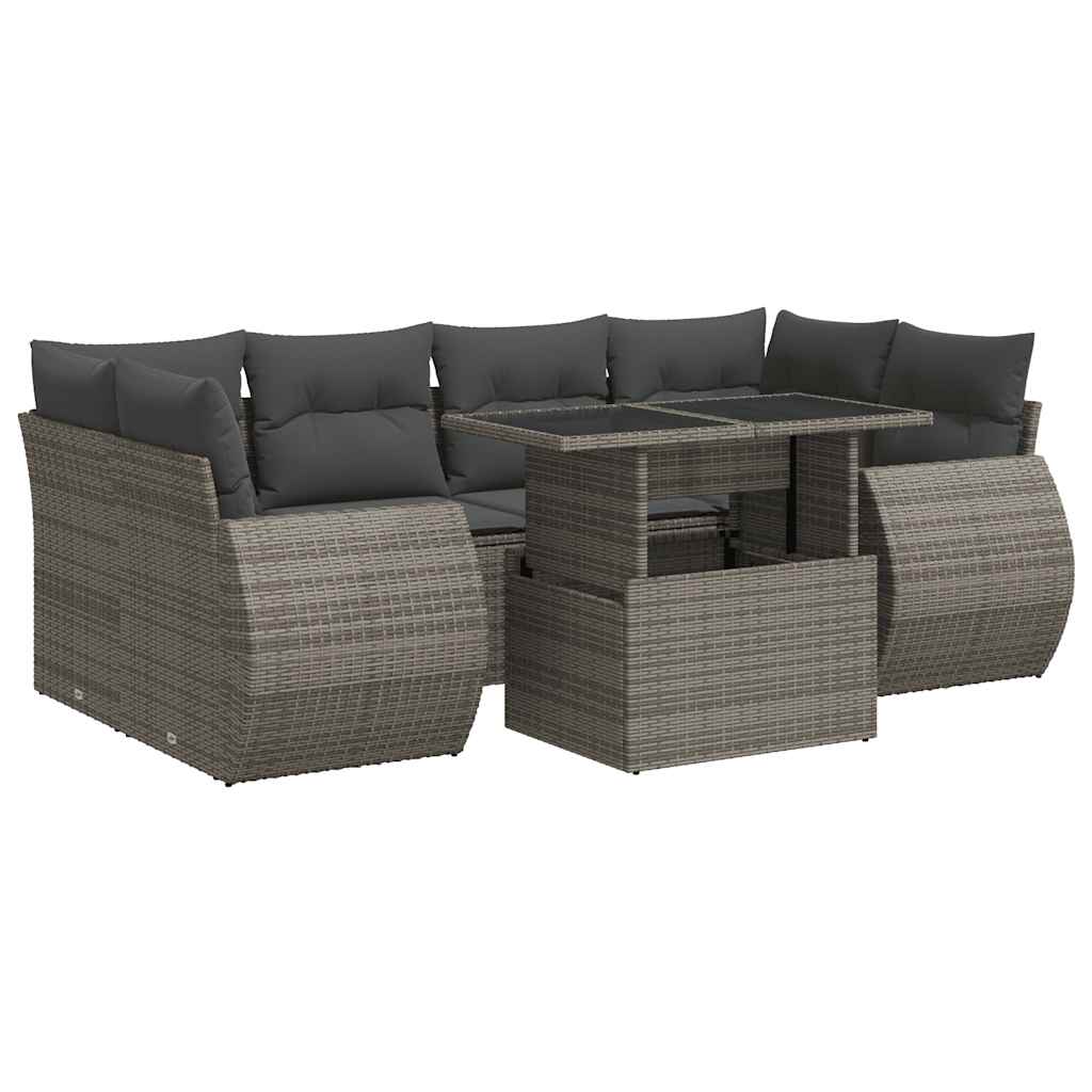 7 részes szürke polyrattan kerti ülőgarnitúra párnákkal 2