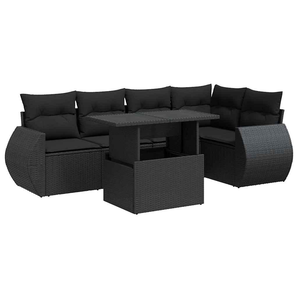 6 részes fekete polyrattan kerti ülőgarnitúra párnákkal 2
