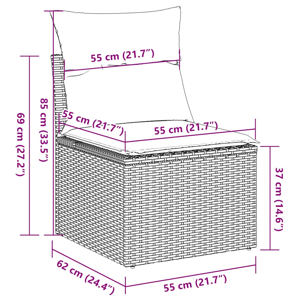 6 részes fekete polyrattan kerti ülőgarnitúra párnákkal 16