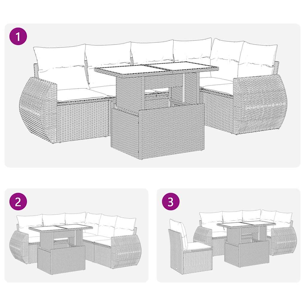 6 részes fekete polyrattan kerti ülőgarnitúra párnákkal 7