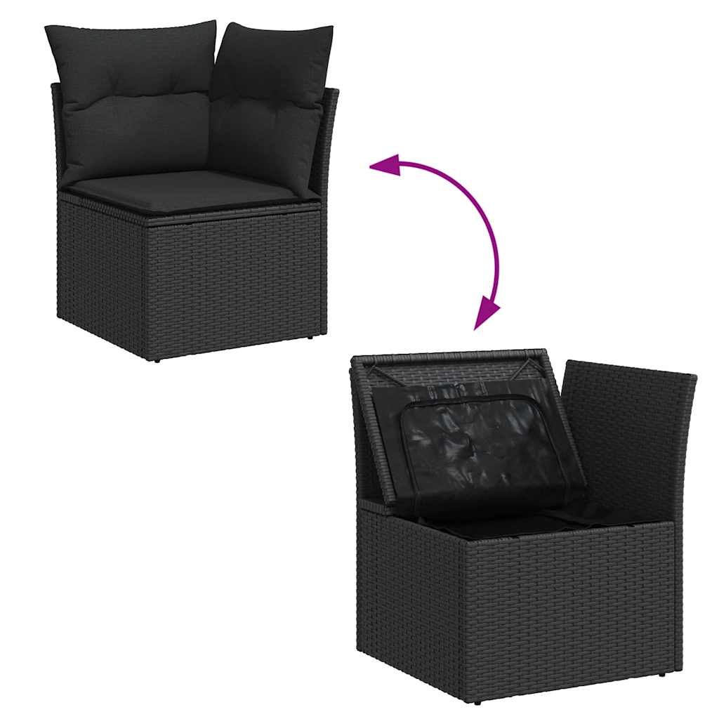 6 részes fekete polyrattan kerti ülőgarnitúra párnákkal 9