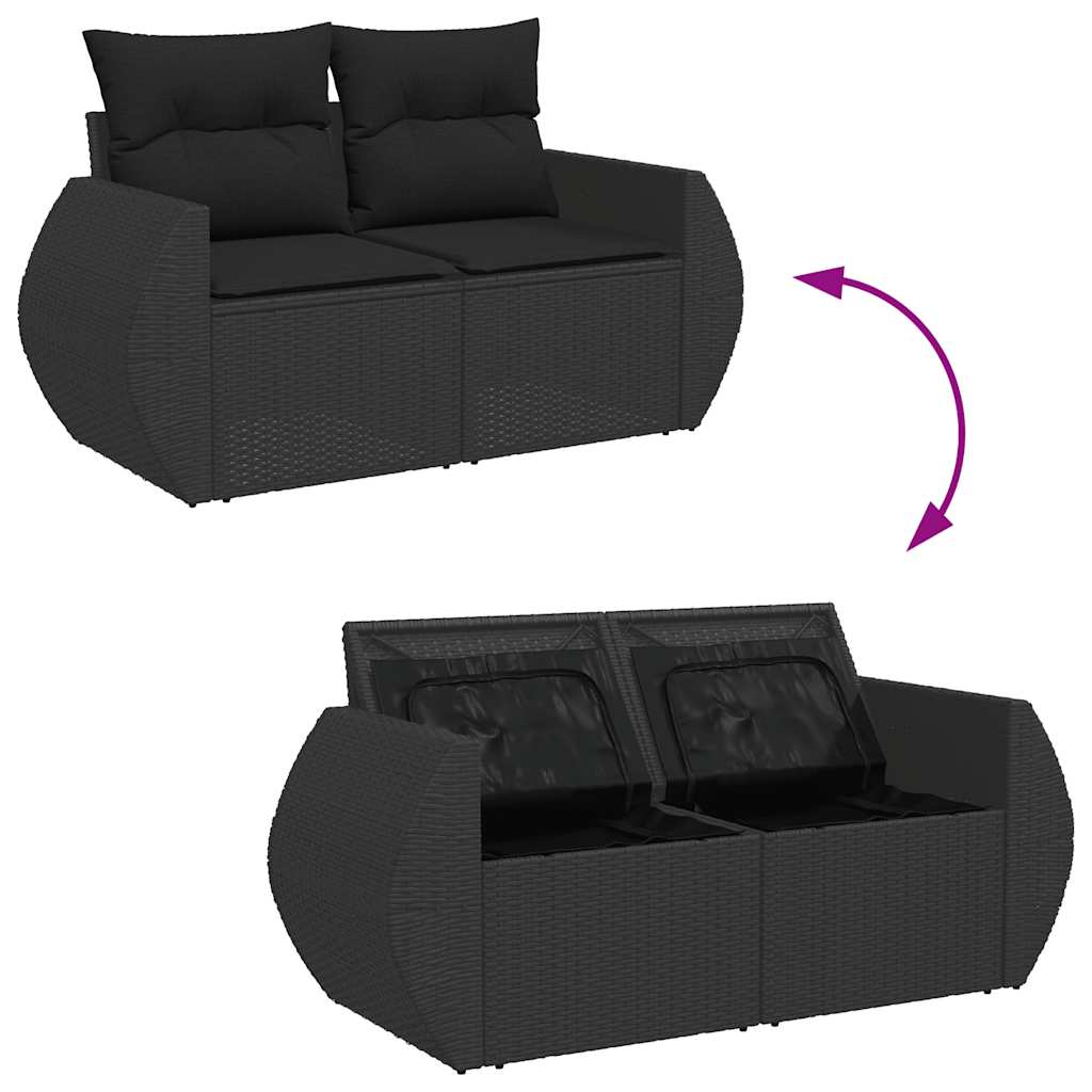 6 részes fekete polyrattan kerti ülőgarnitúra párnákkal 10