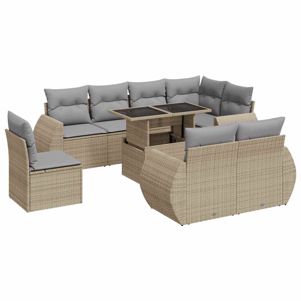 9 részes bézs polyrattan kerti ülőgarnitúra párnákkal 2