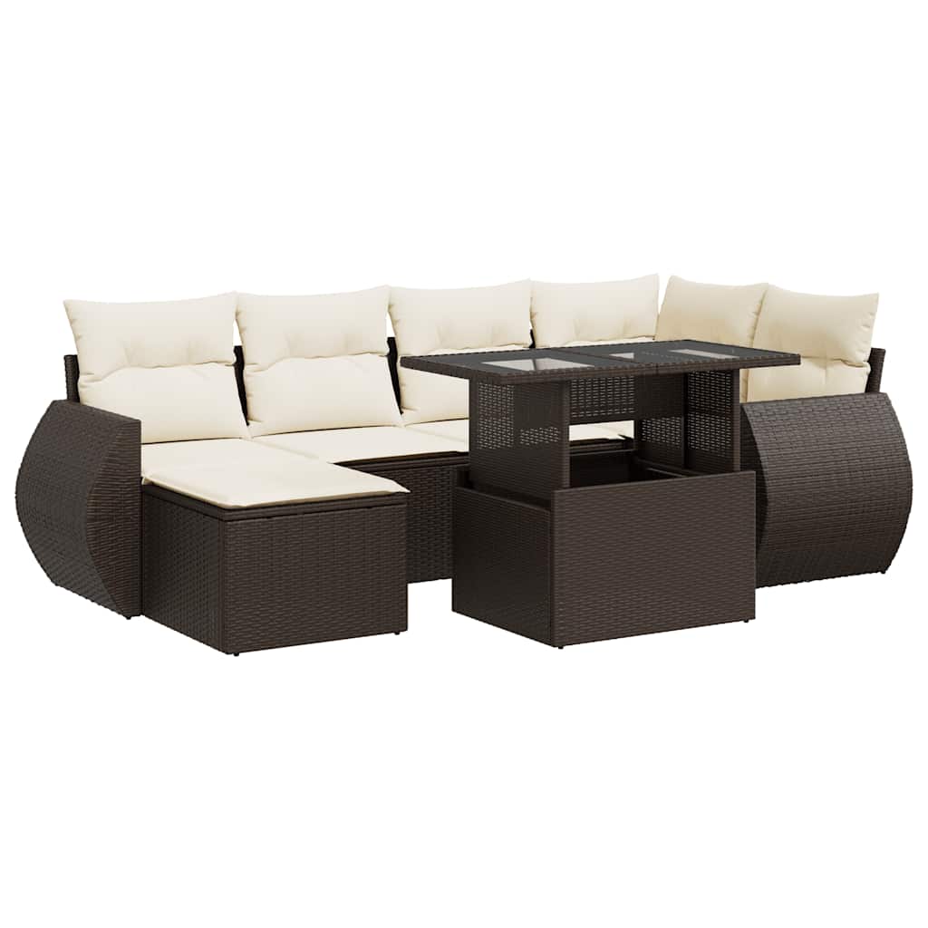 7 részes barna polyrattan kerti ülőgarnitúra párnákkal 2