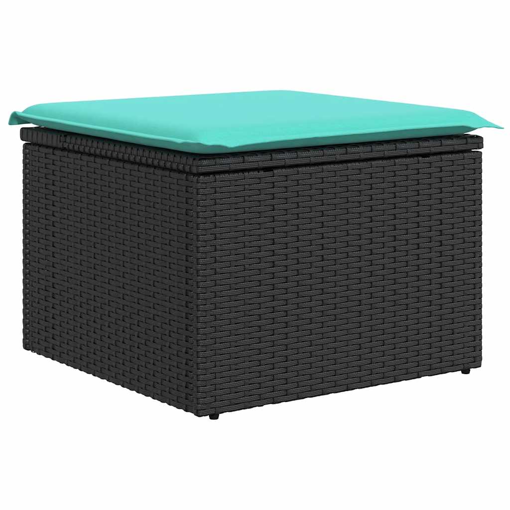 9 részes fekete polyrattan akácfa kerti ülőgarnitúra párnákkal 7