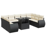 10 részes fekete polyrattan kerti ülőgarnitúra párnákkal 2