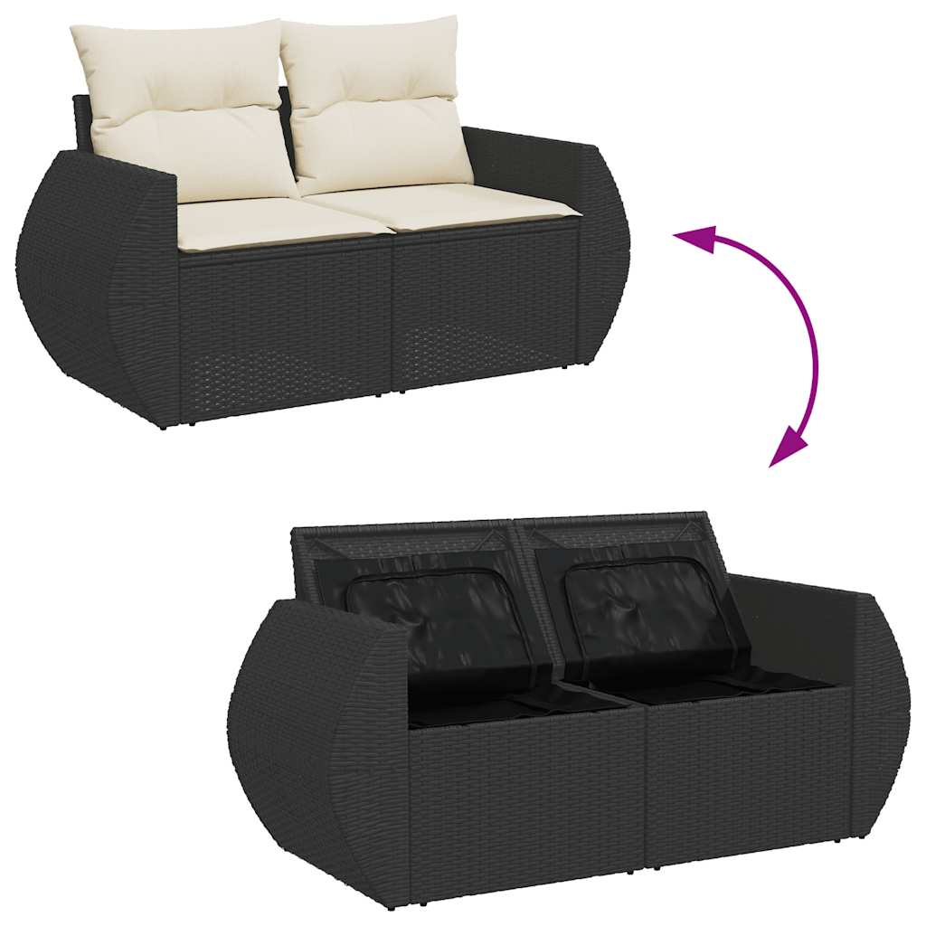 10 részes fekete polyrattan kerti ülőgarnitúra párnákkal 7