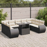10 részes fekete polyrattan kerti ülőgarnitúra párnákkal