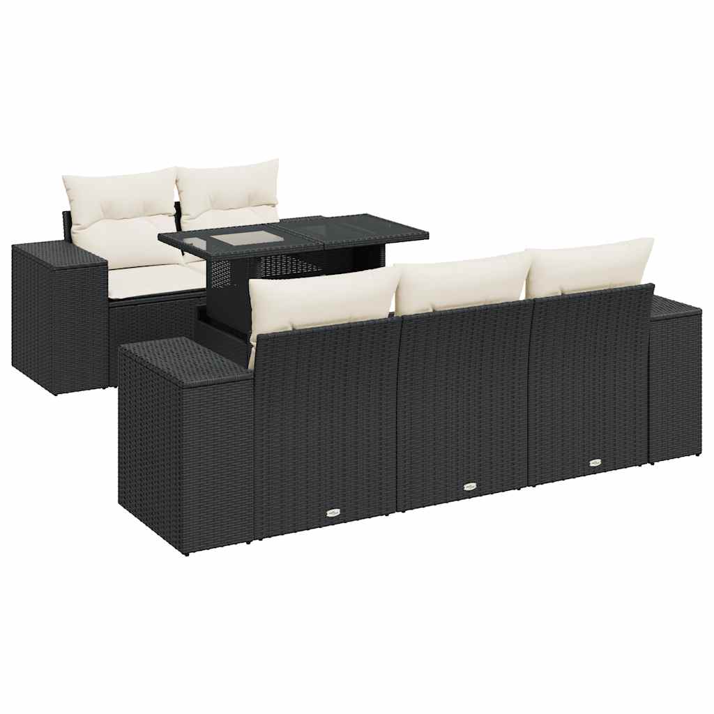 6 részes fekete polyrattan kerti ülőgarnitúra párnákkal 2
