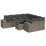 9 részes szürke polyrattan kerti ülőgarnitúra párnákkal 2
