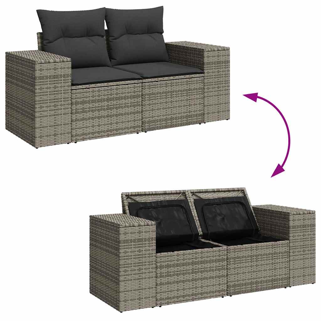 9 részes szürke polyrattan kerti ülőgarnitúra párnákkal 7