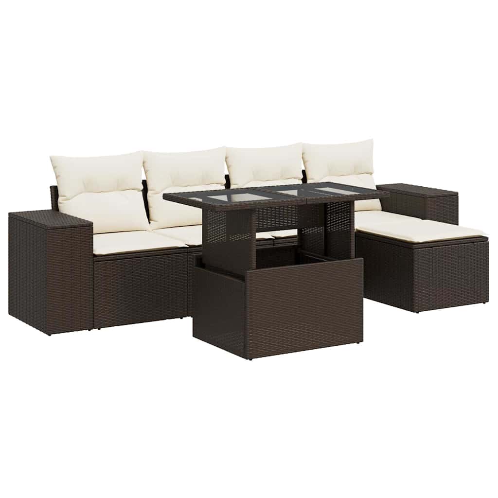 6 részes barna polyrattan kerti ülőgarnitúra párnával 2