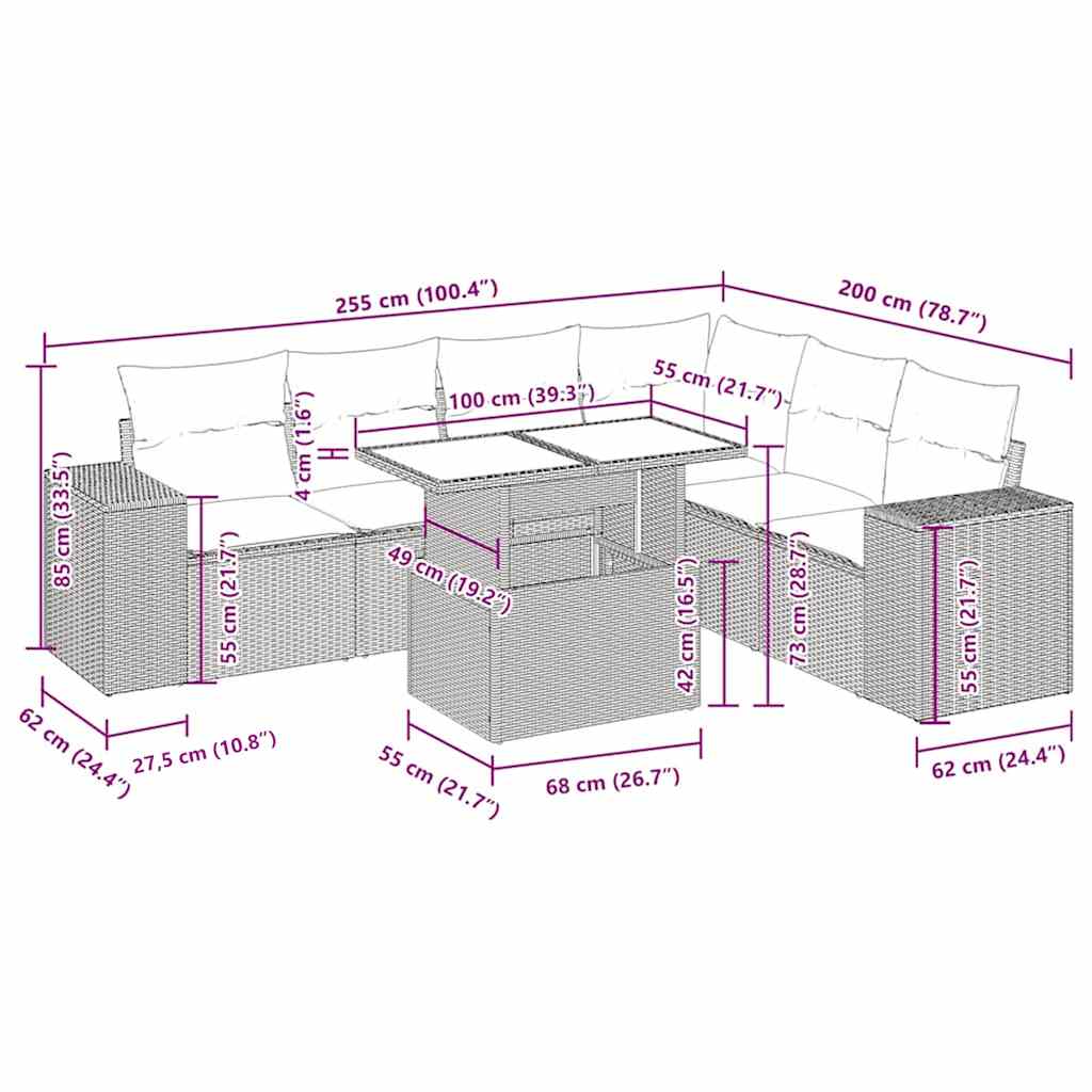 7 részes barna polyrattan kerti ülőgarnitúra párnákkal 15