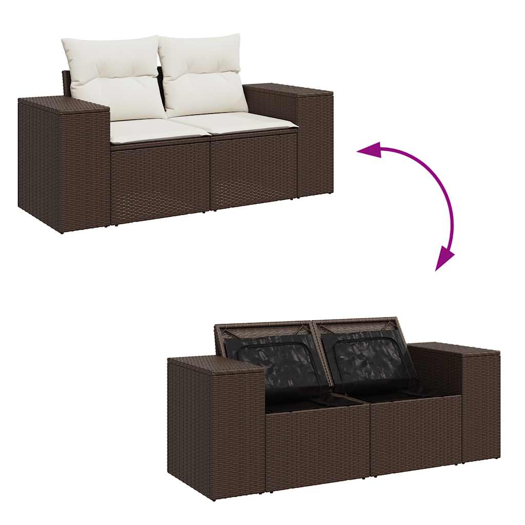 7 részes barna polyrattan kerti ülőgarnitúra párnákkal 7