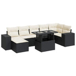 8 részes fekete polyrattan kerti ülőgarnitúra párnákkal 2