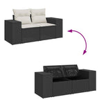 8 részes fekete polyrattan kerti ülőgarnitúra párnákkal 8