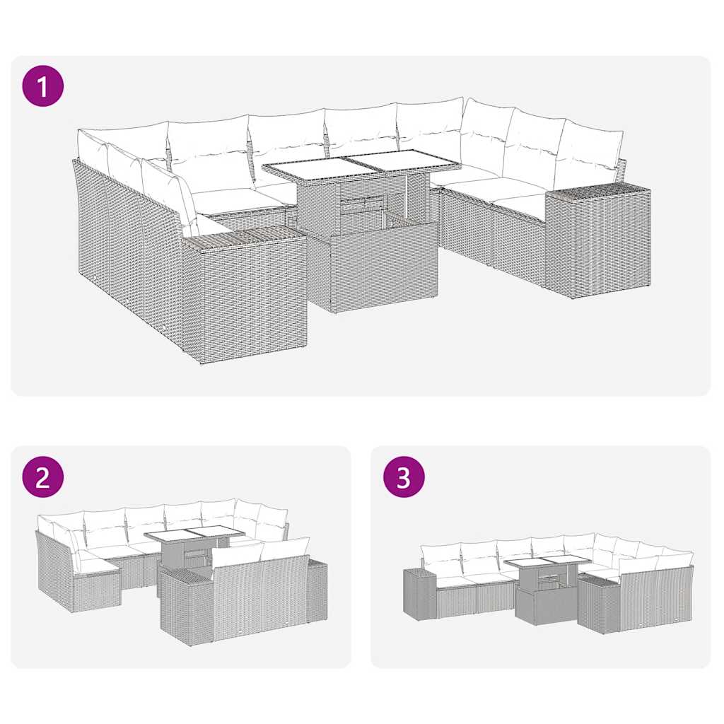 10 részes szürke polyrattan kerti ülőgarnitúra párnákkal 11