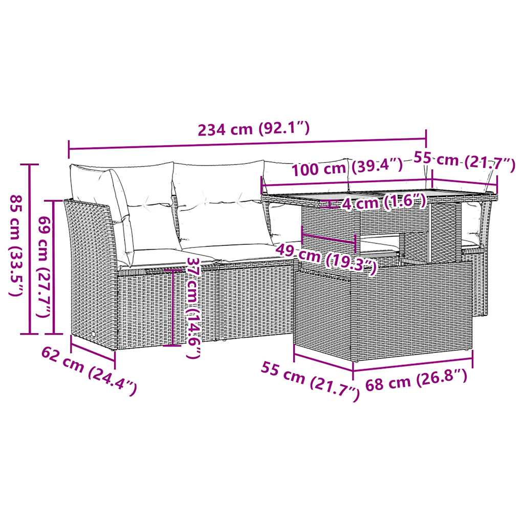 5 részes bézs polyrattan kerti ülőgarnitúra párnákkal 11
