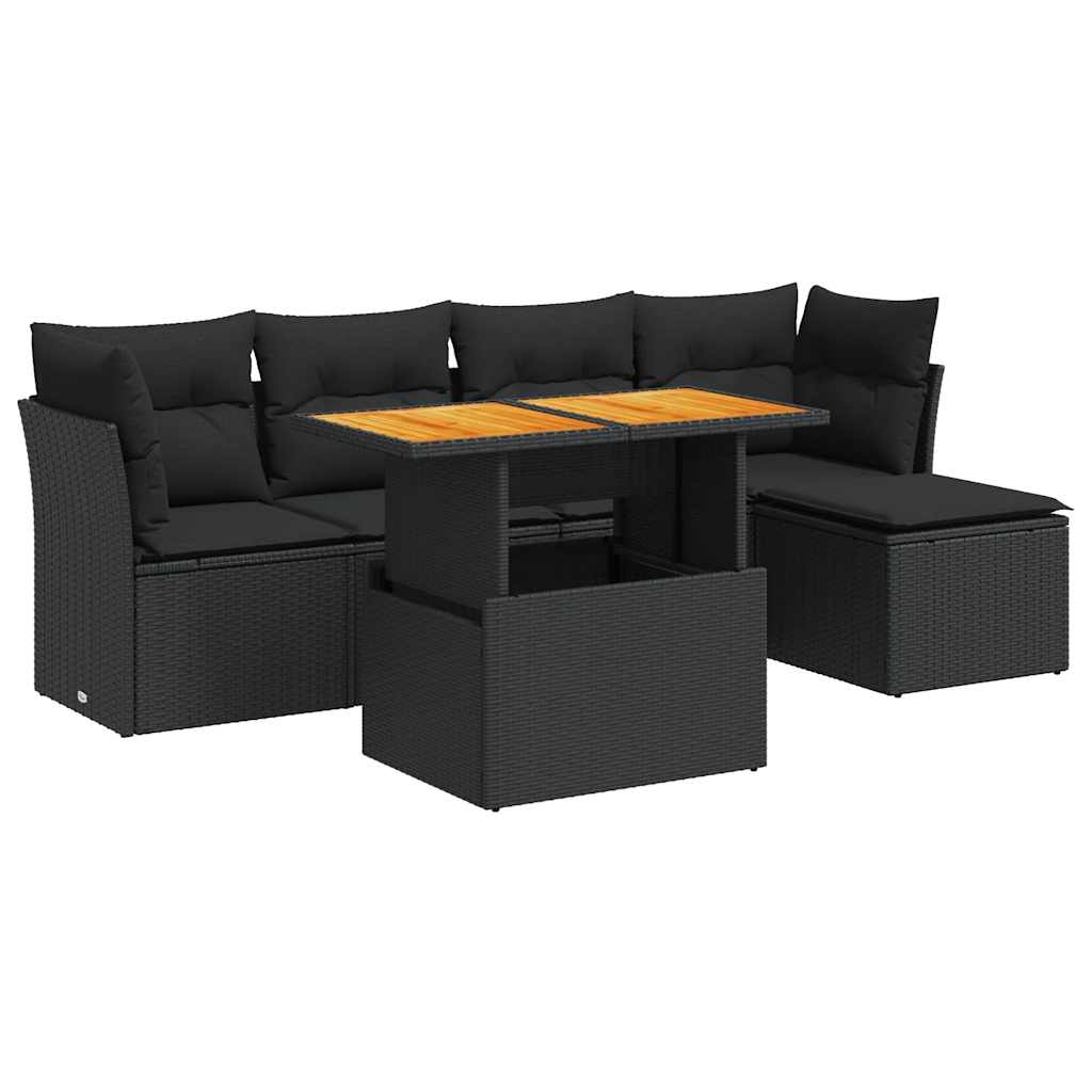 6 részes fekete polyrattan kerti ülőgarnitúra párnákkal 2