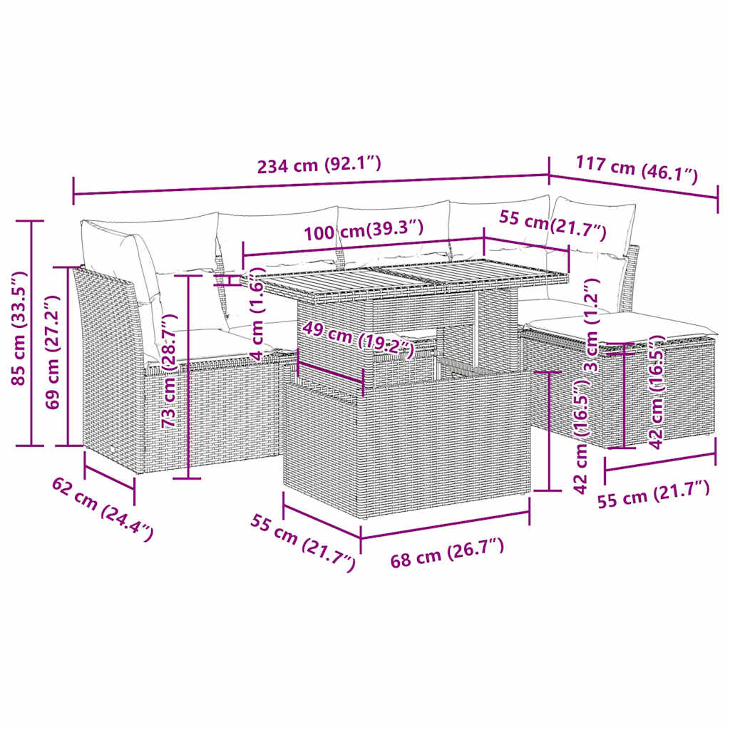 6 részes fekete polyrattan kerti ülőgarnitúra párnákkal 13