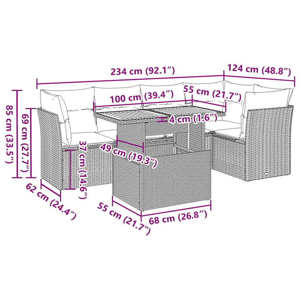 6 részes szürke polyrattan kerti ülőgarnitúra párnákkal 12