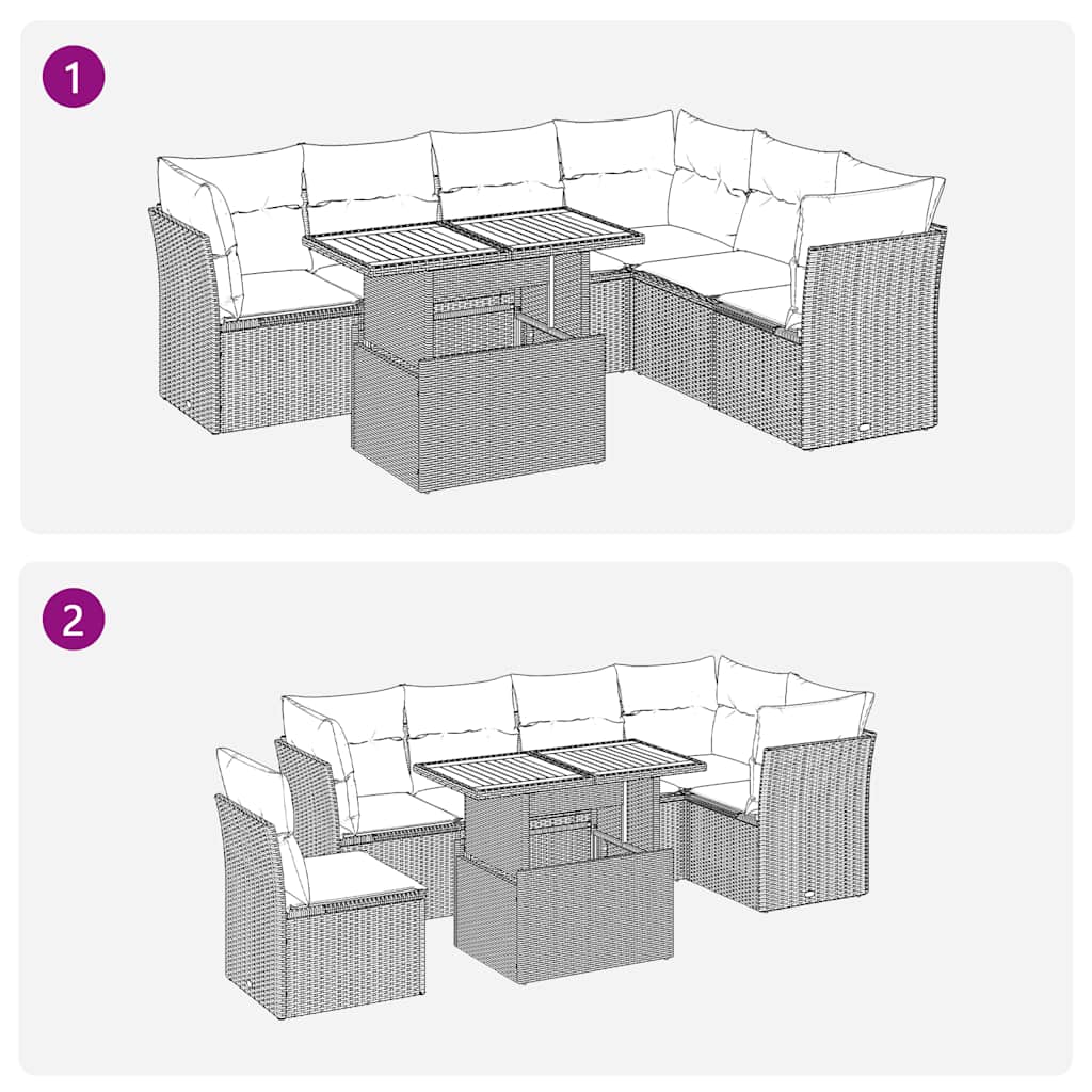 7 részes fekete polyrattan kerti ülőgarnitúra párnával 9