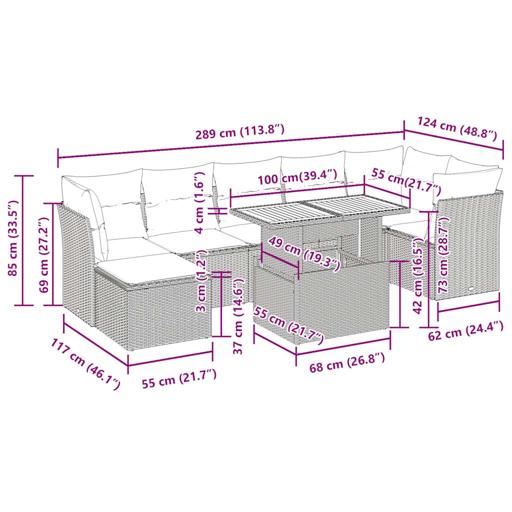 8 részes szürke polyrattan kerti ülőgarnitúra párnákkal 14