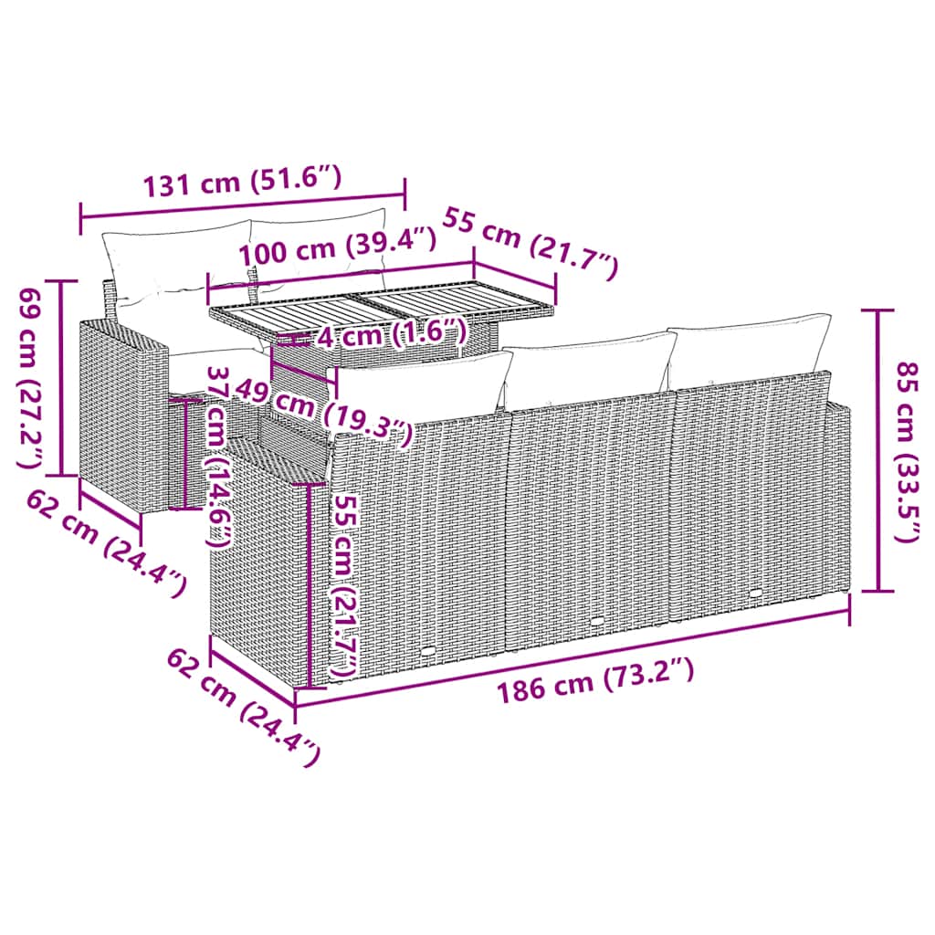 6 részes szürke polyrattan kerti ülőgarnitúra párnákkal 11