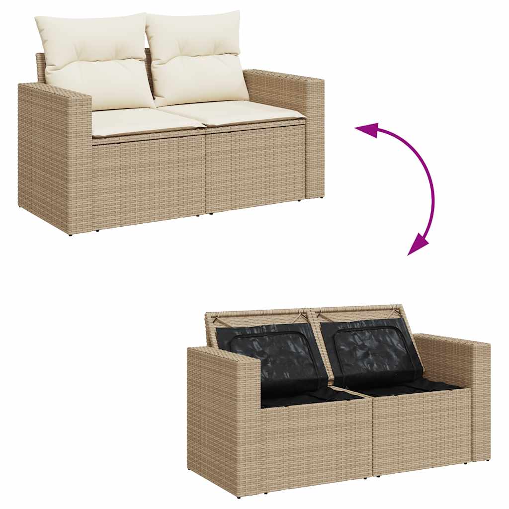 7 részes bézs polyrattan kerti ülőgarnitúra párnákkal 6