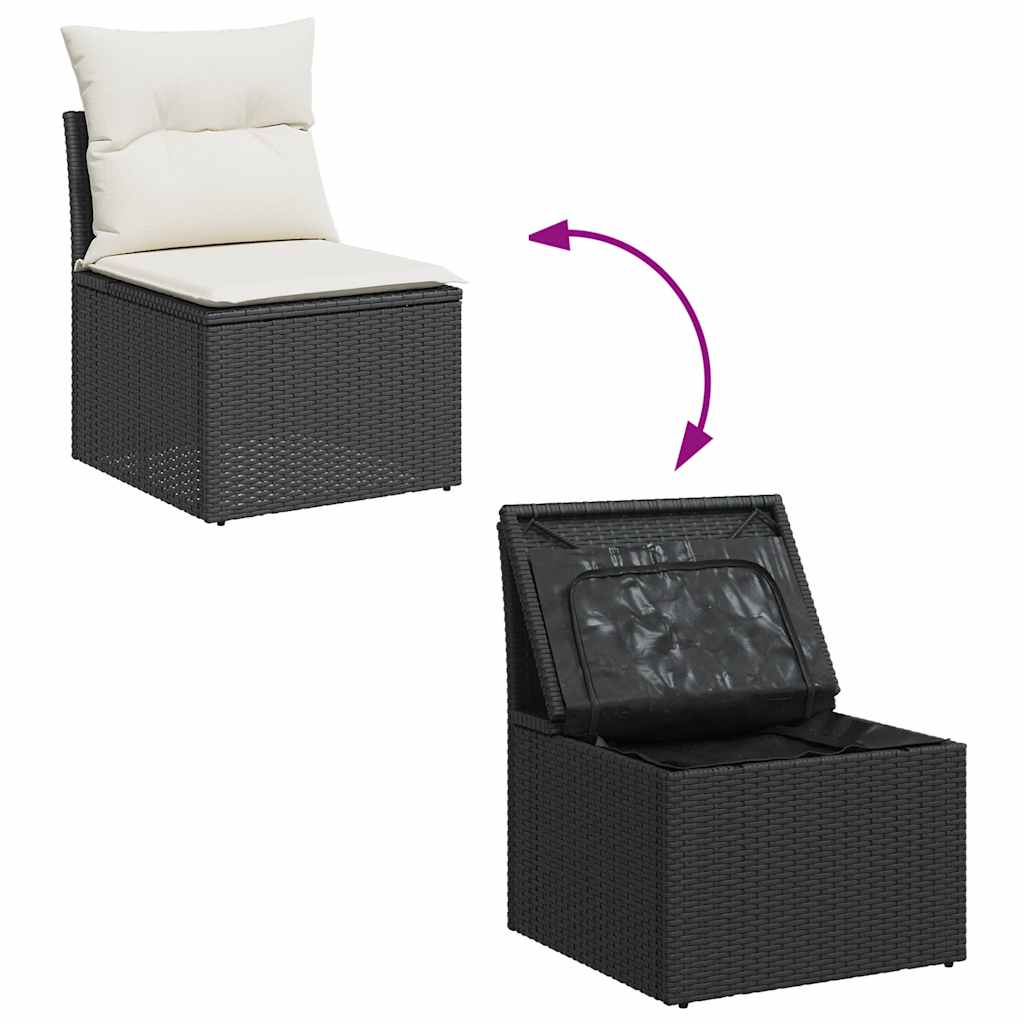8 részes fekete polyrattan kerti ülőgarnitúra párnákkal 7