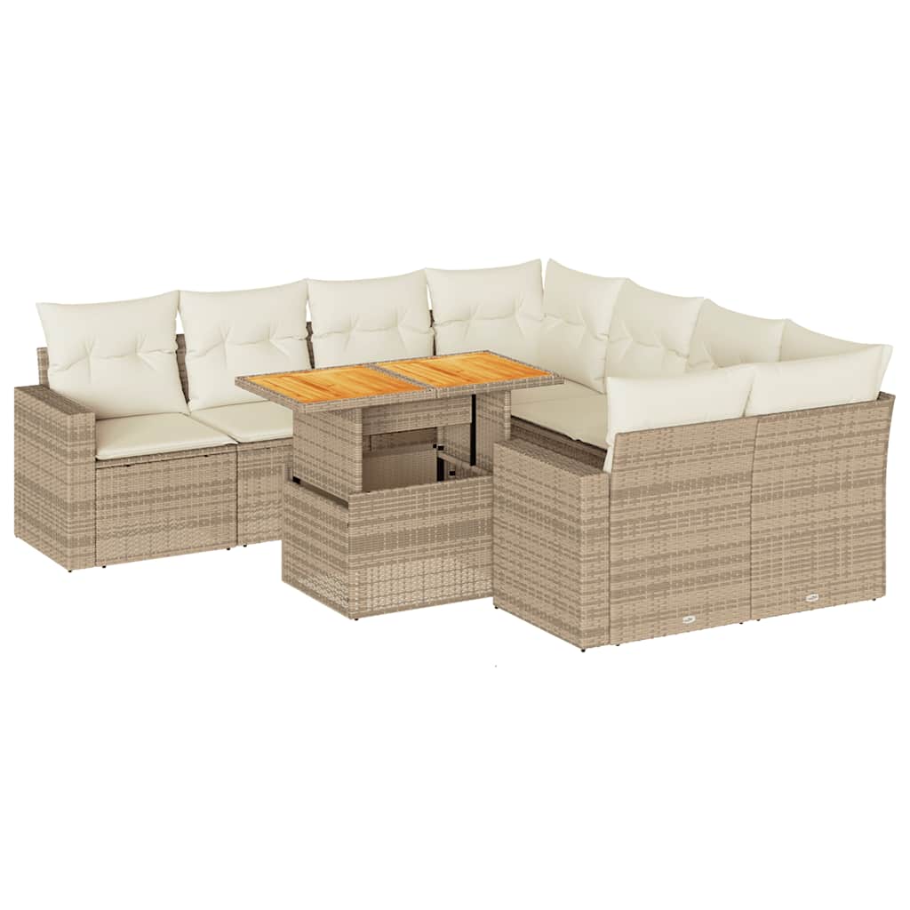 9 részes bézs polyrattan kerti ülőgarnitúra párnákkal 2